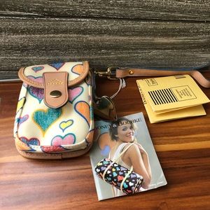 NWT Dooney and Burke Slim Flap Wristlet Hearts